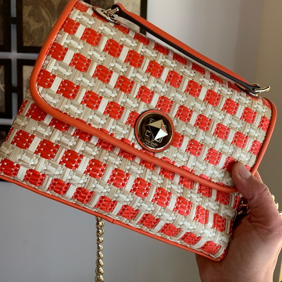 Authentic KATE SPADE Straw/Leather Flap turnlock crossbody/Shoulder bag - Picture 6 of 16